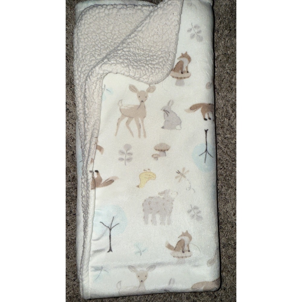 Woodland Forest Animals Baby Blanket Beige Sherpa Lullaby Lane‎ Soft Plush Lovey